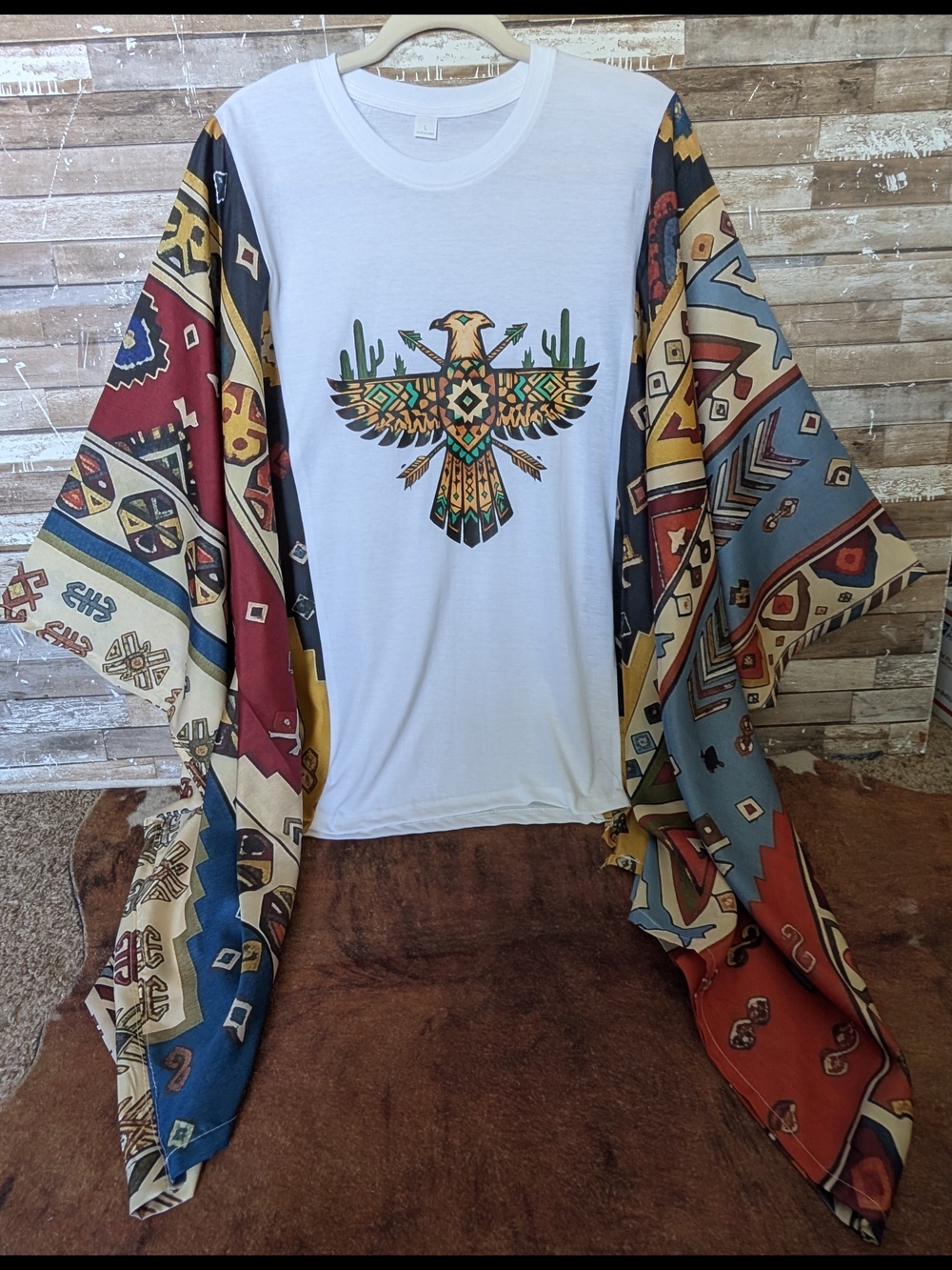 Handcrafted Thunderbird Graphic W Boho Aztec Bat Winged Sleeves Top